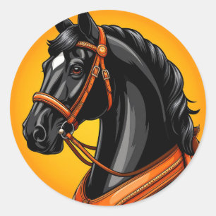 🐎 Svart Häst Porträtt Minimal Elegant Djurkonst Runt Klistermärke