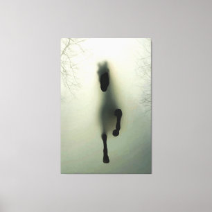 Svart häst som springer i skogen canvastryck