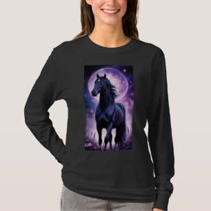 Svart häst under lila måne T-shirt