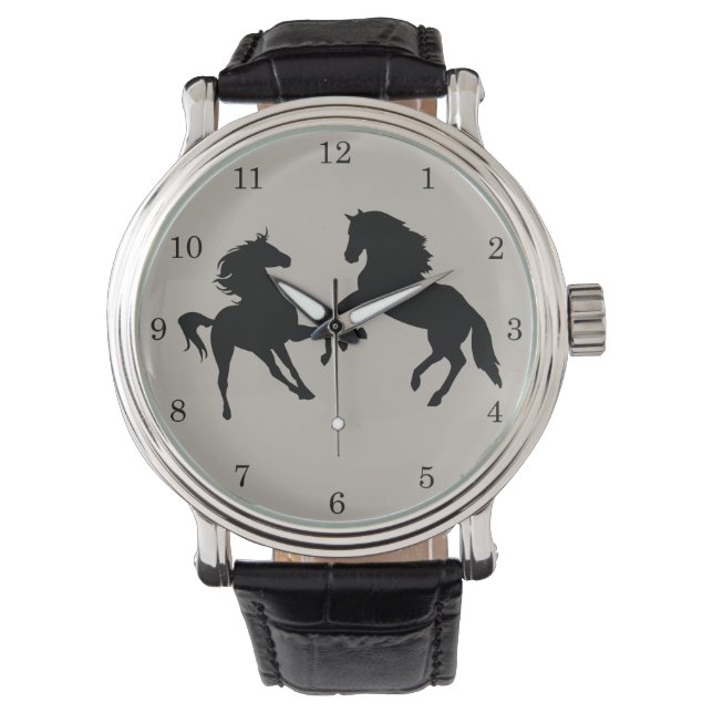 Svart hästar - Teckning - lägg till Färg / text Armbandsur (Framsida)