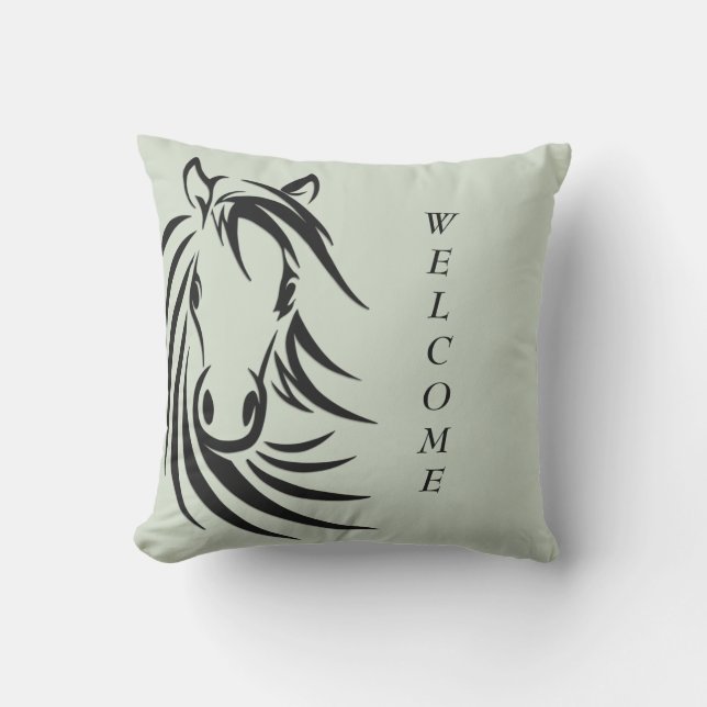 Svart hästhuvud Grönt Kudde (Framsida)