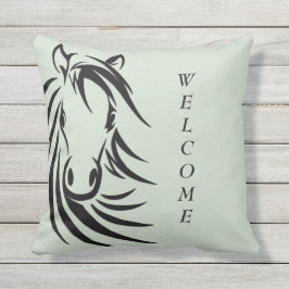 Svart hästhuvud Grönt Kudde