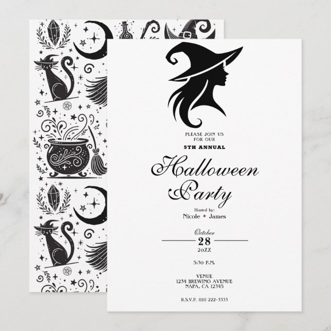 Svart hatt häxa Wicca häxor Halloween-fest Inbjudningar (Fram/baksida)