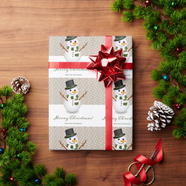 Svart hatt Snömannen Beige Bakgrund God Jul Presentpapper (Julgåva)