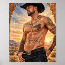Svart hatt solnedgångskowboy-poster