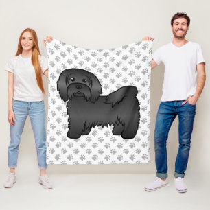 Svart Havanesiskt Sött Tecknat Hundillustration Fleecefilt