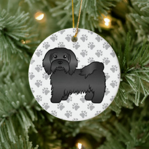 Svart Havanesiskt Sött Tecknat Hundillustration Julgransprydnad Keramik