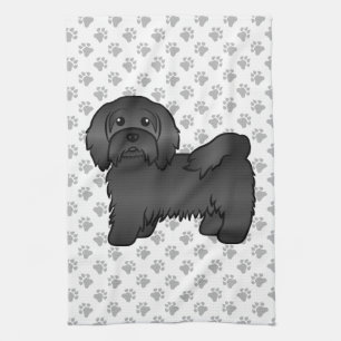 Svart Havanesiskt Sött Tecknat Hundillustration Kökshandduk
