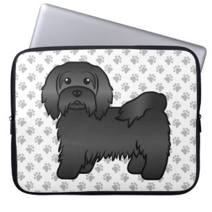 Svart Havanesiskt Sött Tecknat Hundillustration Laptop Fodral