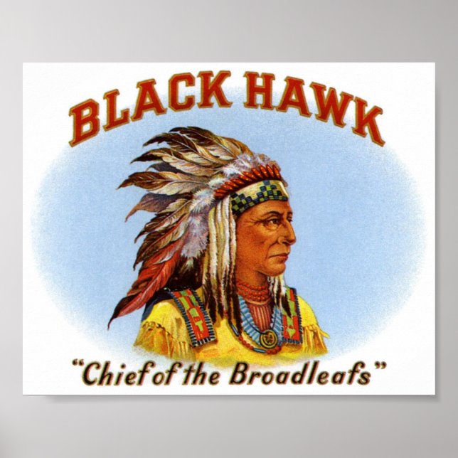 Svart Hawk Chief of the Broadleafs Cigar Label Poster (Framsidan)