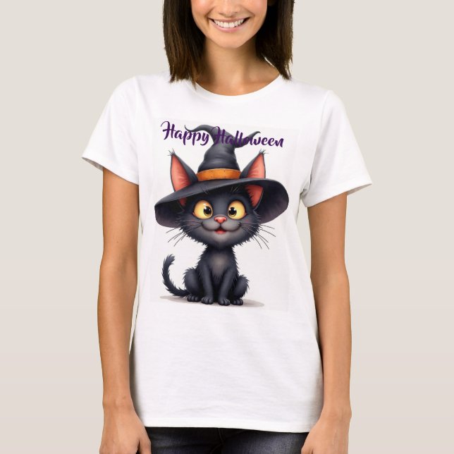 Svart häxa katt t shirt (Framsida)