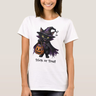 Svart häxa katt Trick or Treat T-Shirt