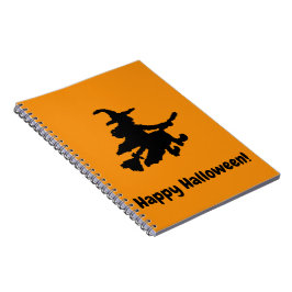 Svart häxa på orange - Glad Halloween Anteckningsbok
