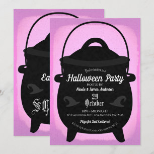 Svart Häxans Kittel Rosa Halloweenfest Inbjudningar