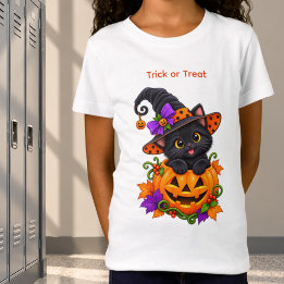 Svart häxkatt i halloweenpumpa anpassad t shirt