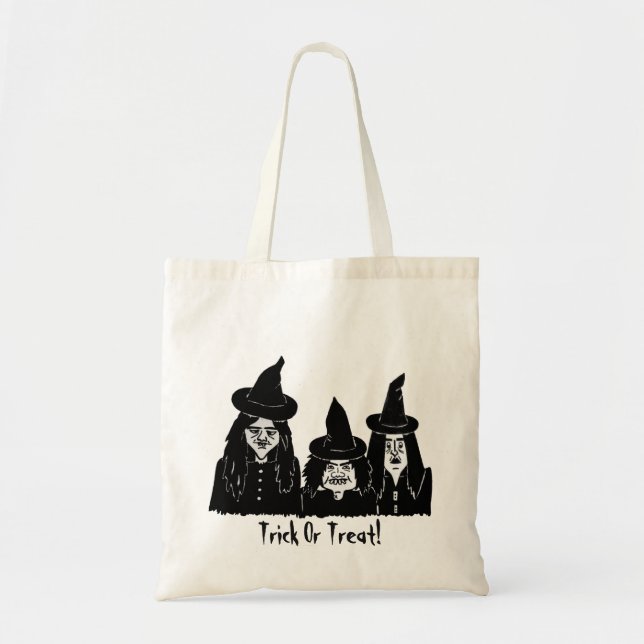 Svart häxor spooky bus eller godis halloween tygkasse (Framsidan)