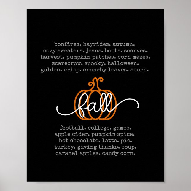 Svart Hej Fall Definition Ord Pumpkin Höst Poster (Framsidan)