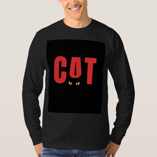 Svart helärmad t-shirt med CAT-design (Framsida)