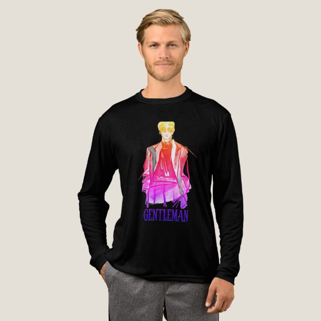 Svart helärmad t-shirt med gentleman-design (Hel framsida)