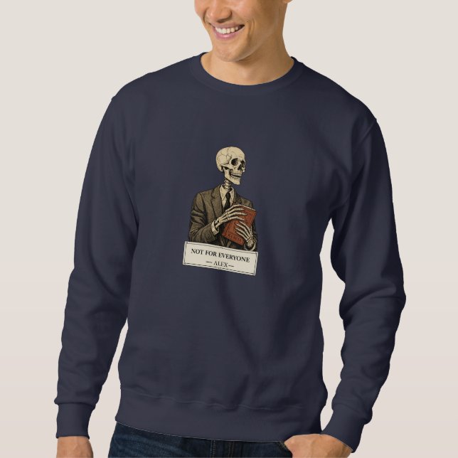 Svart herr-skelettgrafisk crewneck-sweatshirt lång ärmad tröja (Framsida)