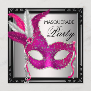 Svart het rosa mask het rosa maskeradfest inbjudningar