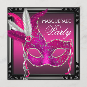 Svart het rosa mask het rosa maskeradfest inbjudningar