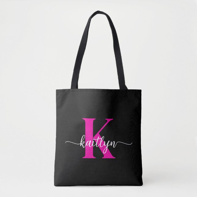 Svart het rosa monogram tygkasse (Framsida)
