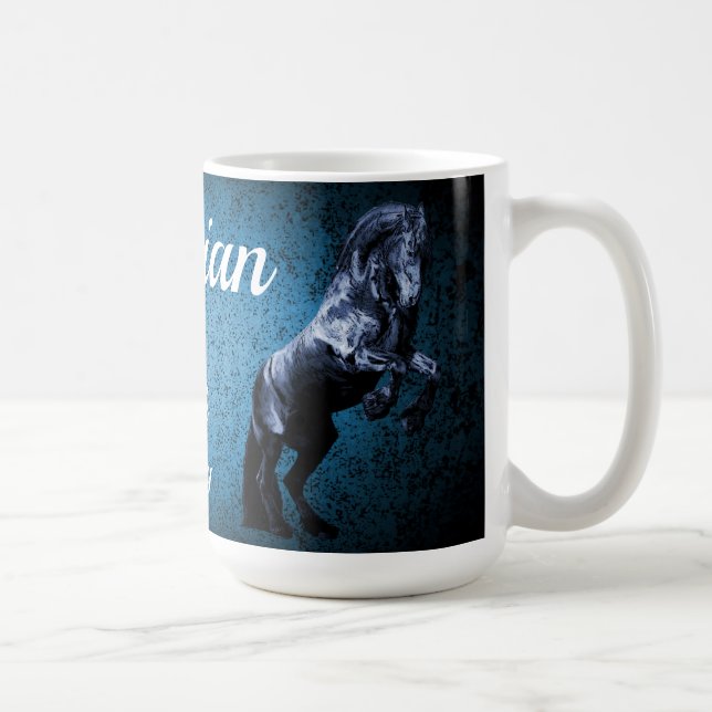 Svart hingst för Friesian/svart skönhet, hästblått Kaffemugg (Höger)