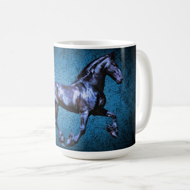 Svart hingst för Friesian/svart skönhet, hästblått Kaffemugg (Framsida höger)