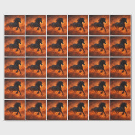 Svart hingst som springer genom orange dimma presentpapper