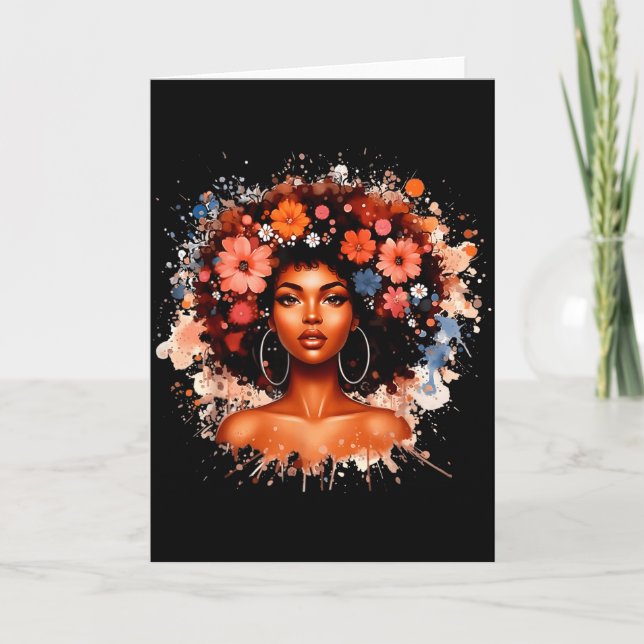 Svart historia Afro hår blomma flicka kvinnor June Kort (Framsida)
