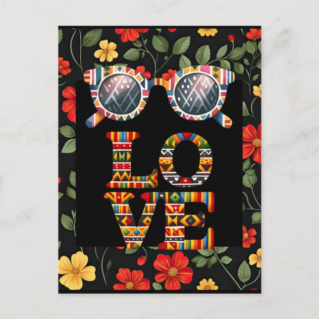 Svart historia månad vykort med livfulla blommor  (Framsida)