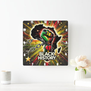 Svart historia med afrikansk egenmakt-symbol fyrkantig klocka