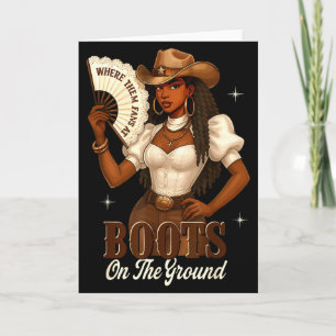 Svart historia stövlar på marken Cowgirl västern Kort