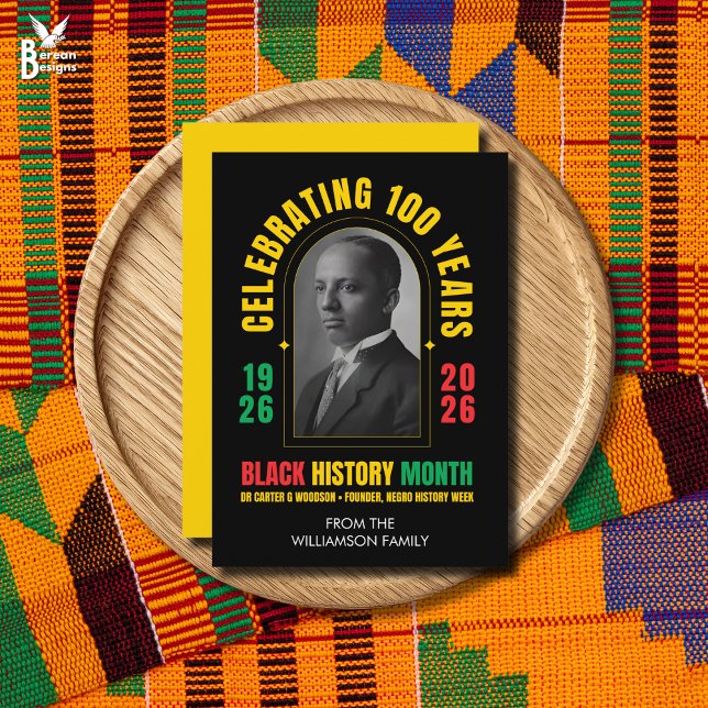 SVART HISTORIE MÅNAD 100-ÅRSJUBILEUM BHM JULKORT (BLACK HISTORY MONTH CENTENNIAL flat card to celebrate BHM centenary. Ideal souvenir card.)