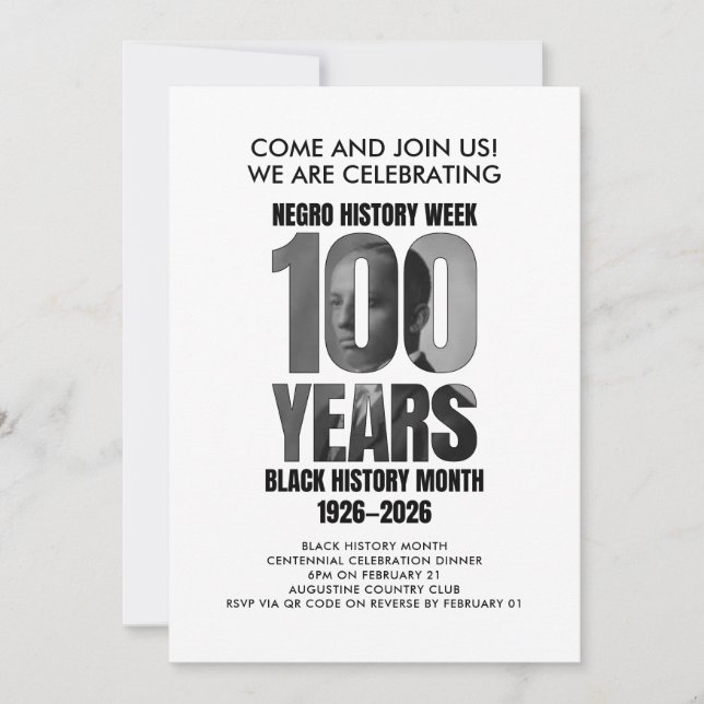 SVART HISTORIE MÅNAD Centennial Dinner Inbjudningar (Framsida)