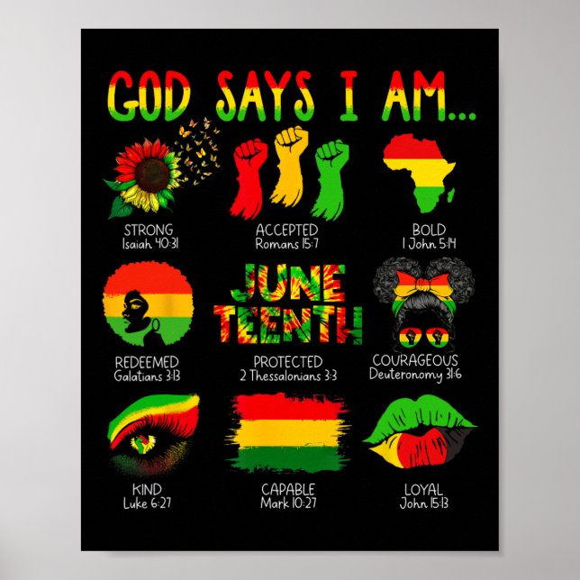 Svart historik Juneteenth Gud säger att jag är kri Poster (Framsidan)