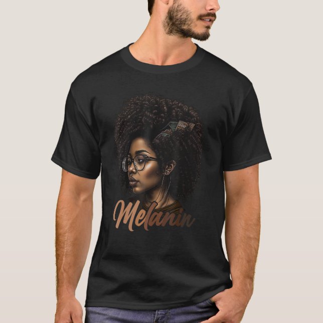 Svart historikmånad Afro African Melanin Black for T Shirt (Framsida)