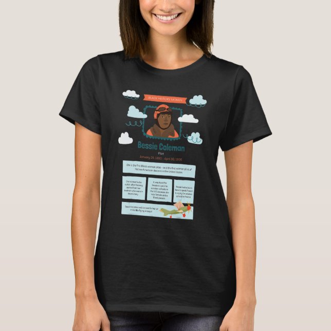 Svart historikmånad Bessie Coleman Pilot T Shirt (Framsida)