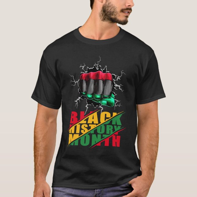Svart historikmånad BHM Afro-Pride Hand Fist Black T Shirt (Framsida)