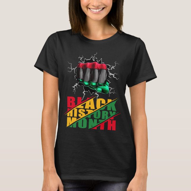Svart historikmånad BHM Afro-Pride Hand Fist Black T Shirt (Framsida)