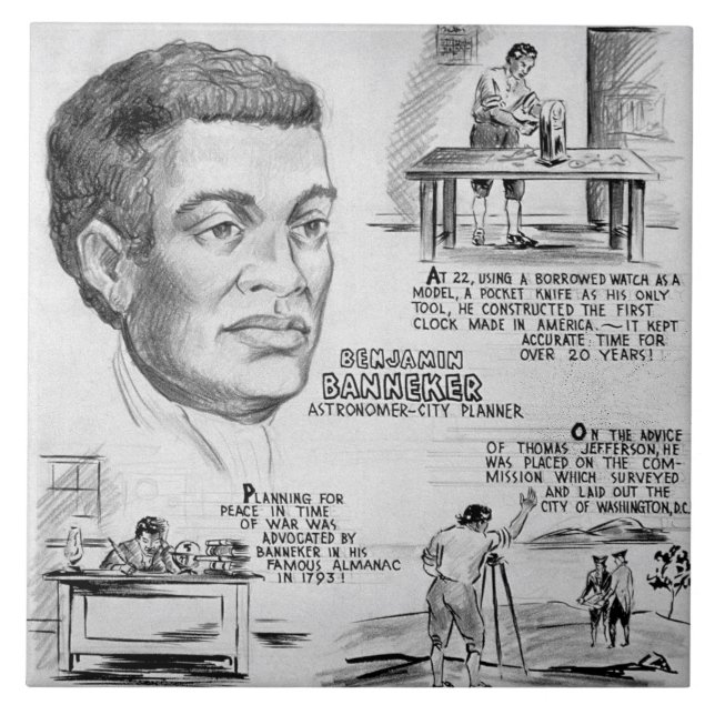 Svart historisk ikon: Benjamin Banneker, forskare Kakelplatta (Framsidan)