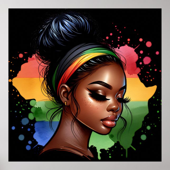 Svart historisk månad Melanin Manar Women Kids Poster (Framsidan)