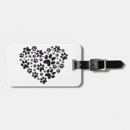 svart hjärta med tassar, djurt foodprintmönster bagagebricka