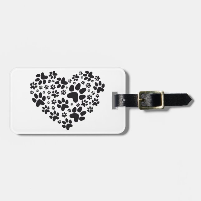 svart hjärta med tassar, djurt foodprintmönster bagagebricka (Horisontell Framsida)