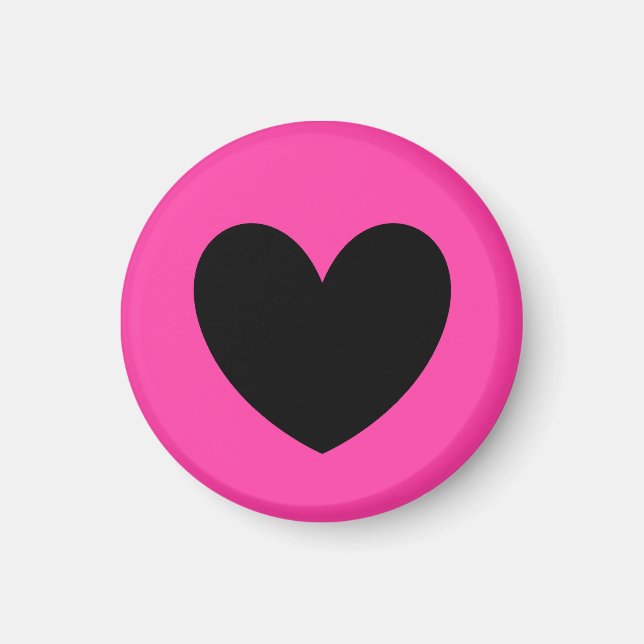 Svart hjärta på fuchsisk rosa magnet (Framsidan)