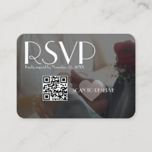 Svart hjärta QR-kod för bröllop RSVP foto Tilläggskort