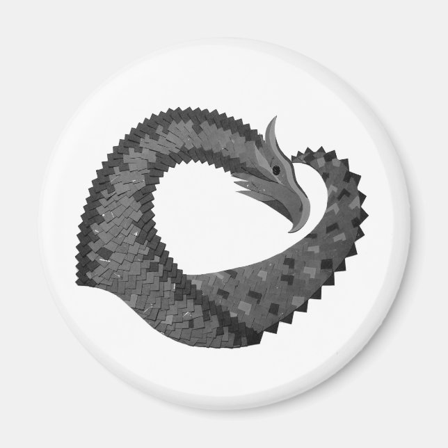 Svart hjärtdrake på vit magnet (Framsidan)
