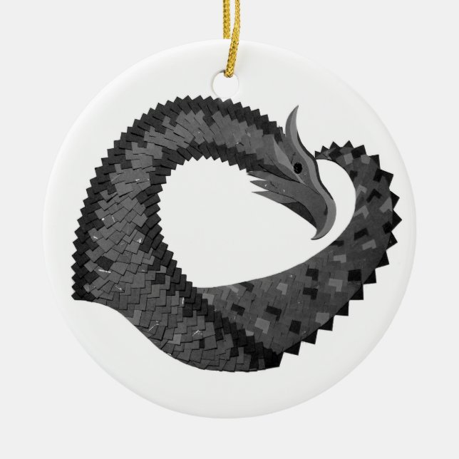 Svart hjärtdrake på vitt julgransprydnad keramik (Framsidan)