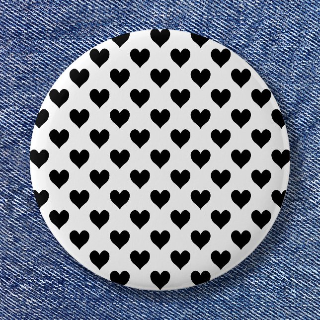 Svart hjärtmönster knapp (Black and White Heart Pattern Button)